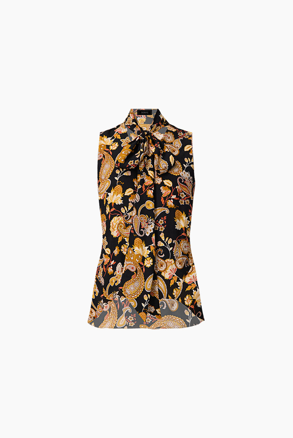 Blusa estampada multicolor con cintas en cuello y escote en V