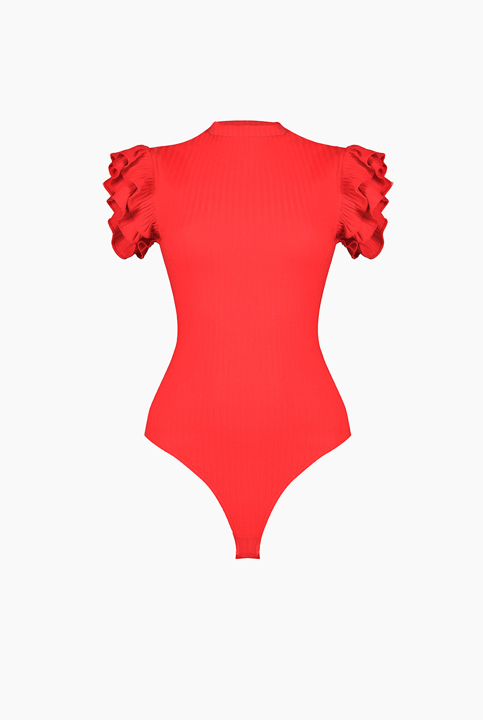 Body rojo con cuello redondo y olanes en los hombros