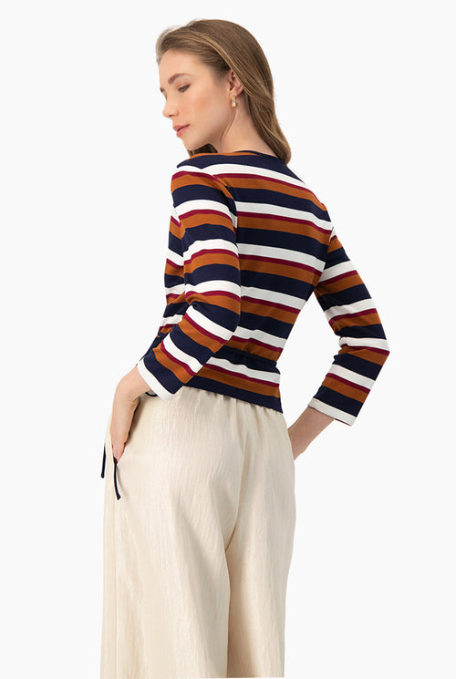 Blusa cruzada multicolor con escote en V y lazo lateral