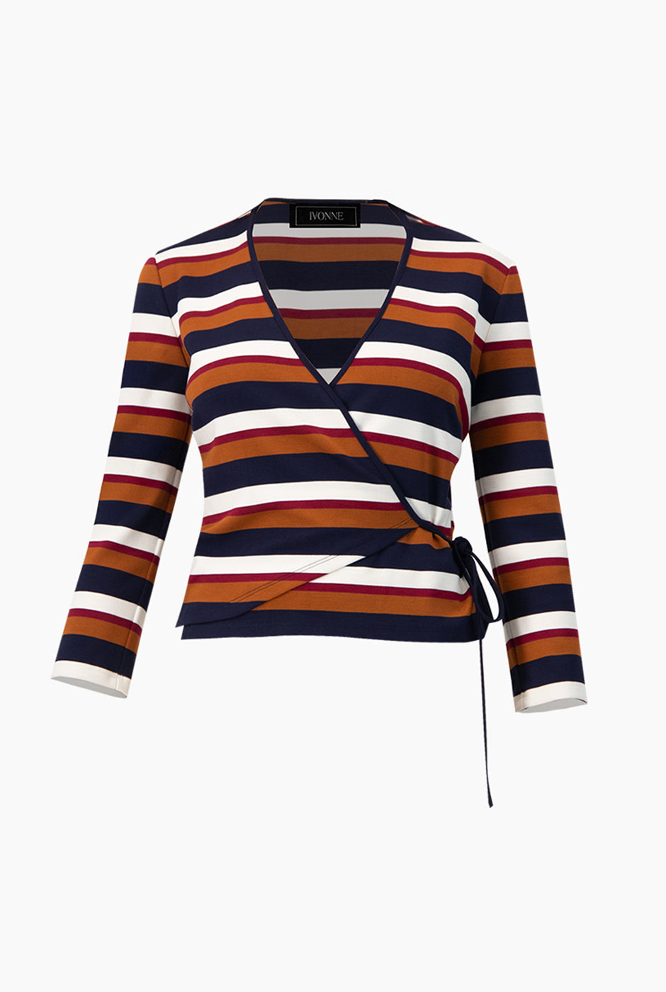 Blusa cruzada multicolor con escote en V y lazo lateral