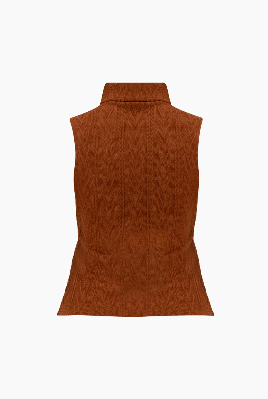 Top recto tejido café sin mangas, cuello alto