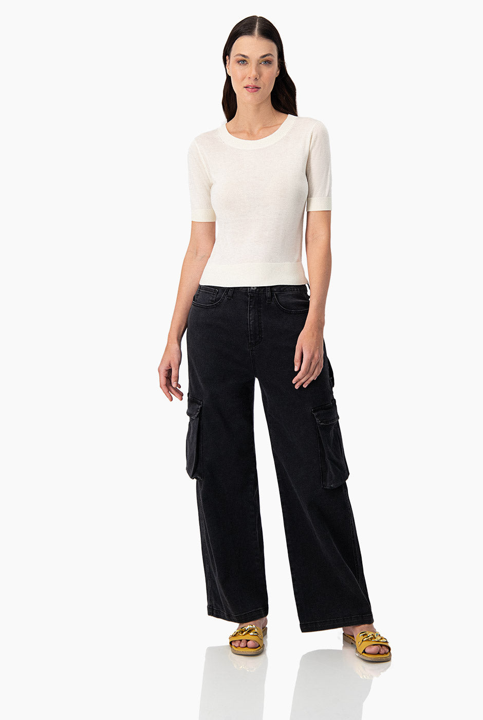 Jeans negro de pierna amplia cargo