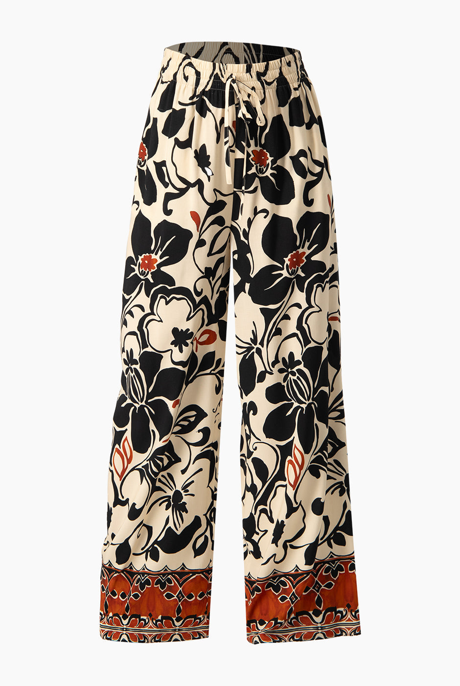 Pantalón estampado floral multicolor con bolsillos y cinta en cintura
