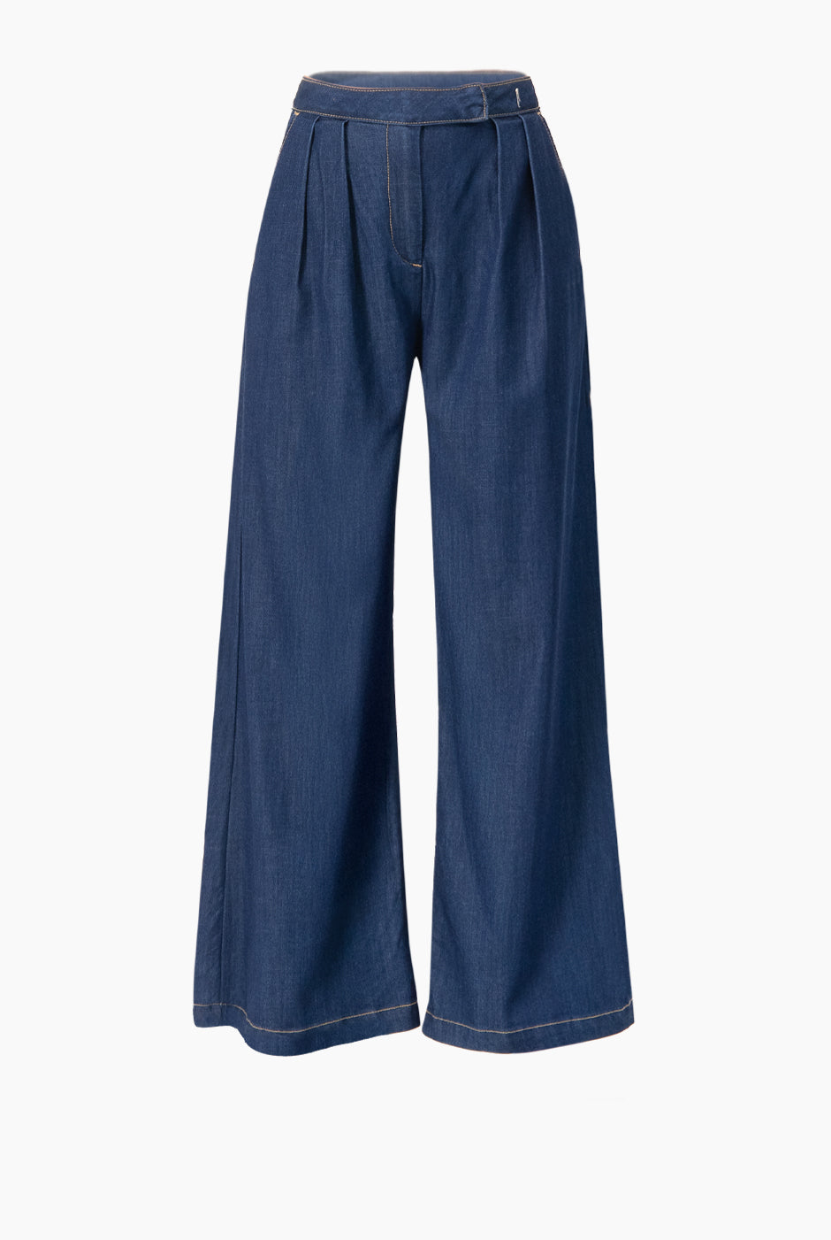 Jeans de pierna amplia en azul marino con bolsillos laterales
