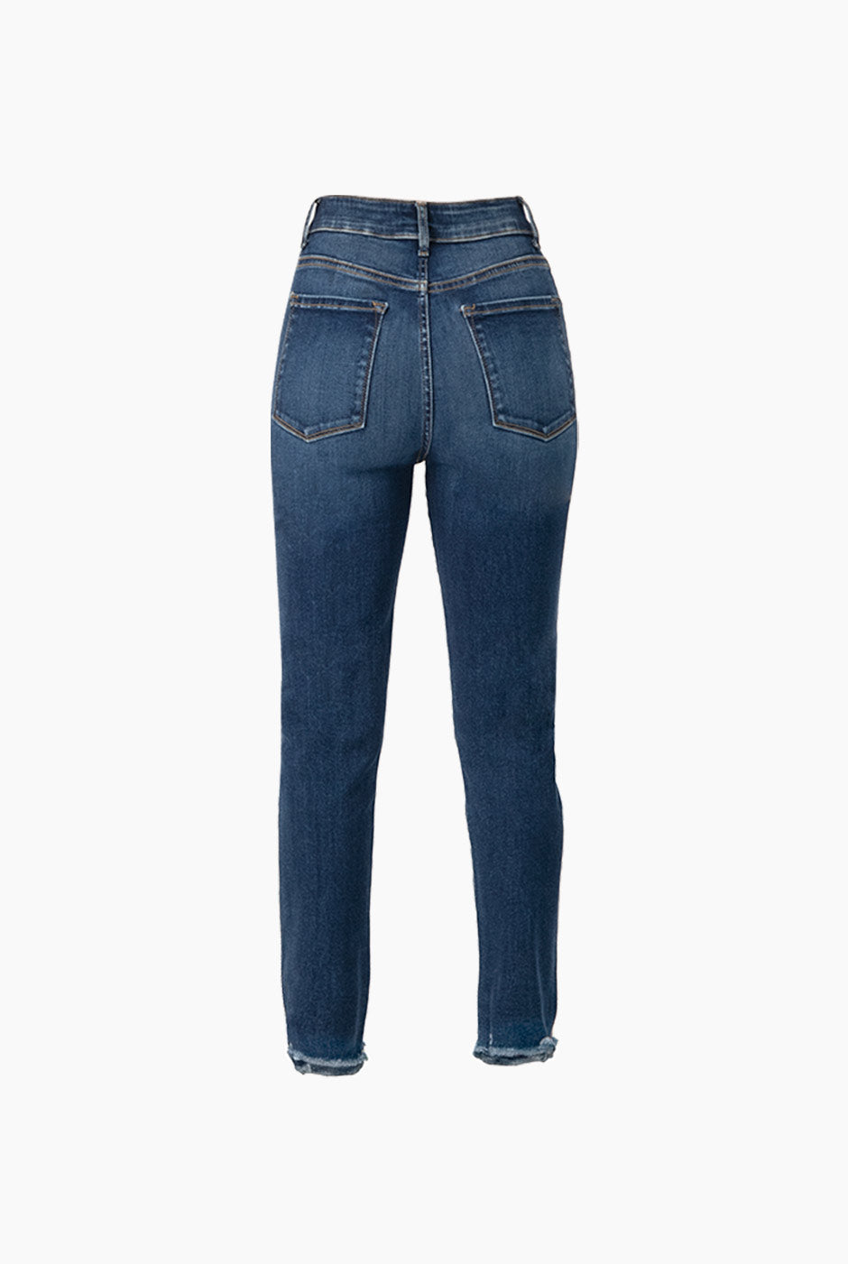 Jeans skinny azul con botones frontales y deshilachados