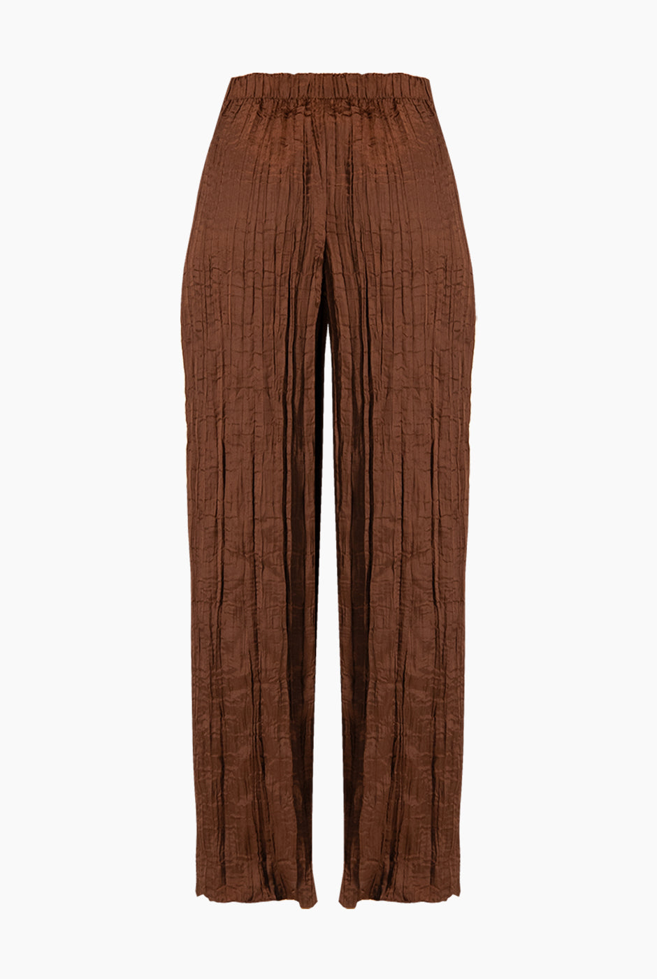 Pantalón recto café de pierna amplia con plisados
