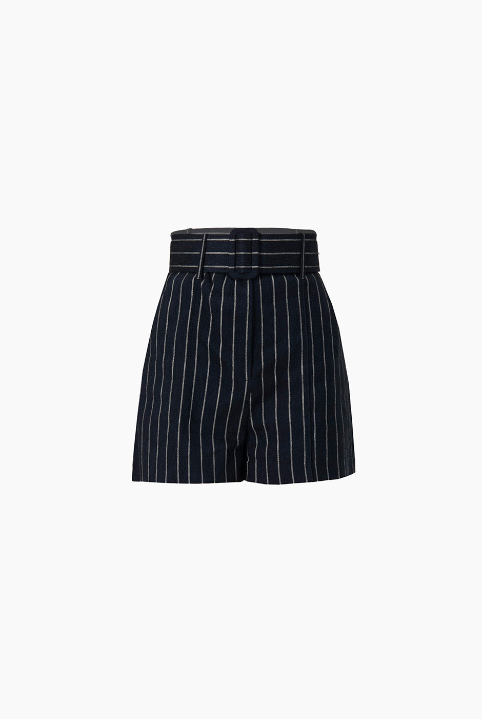Short sastreado azul marino con rayas y cinturón