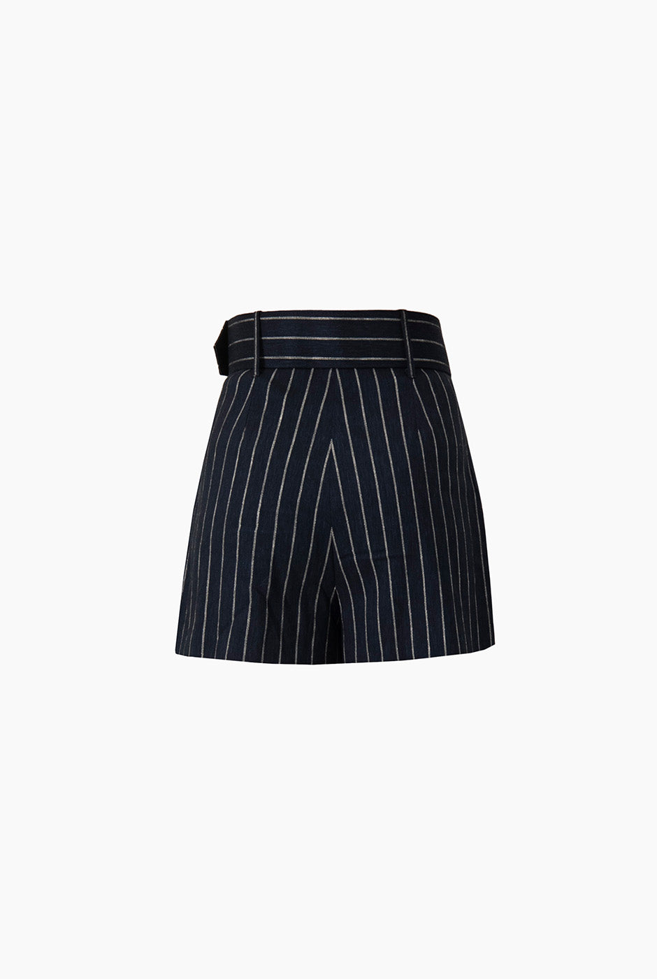 Short sastreado azul marino con rayas y cinturón