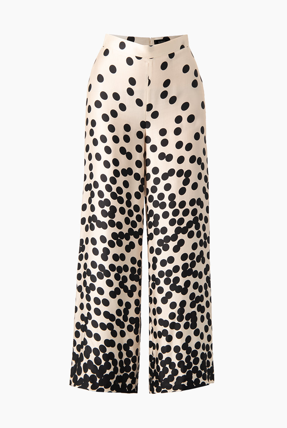 Pantalón palazzo con estampado de lunares en color natural, largo hasta el suelo