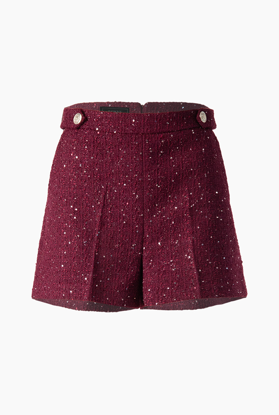 Short sastreado en color vino con bolsillos laterales y botones decorativos