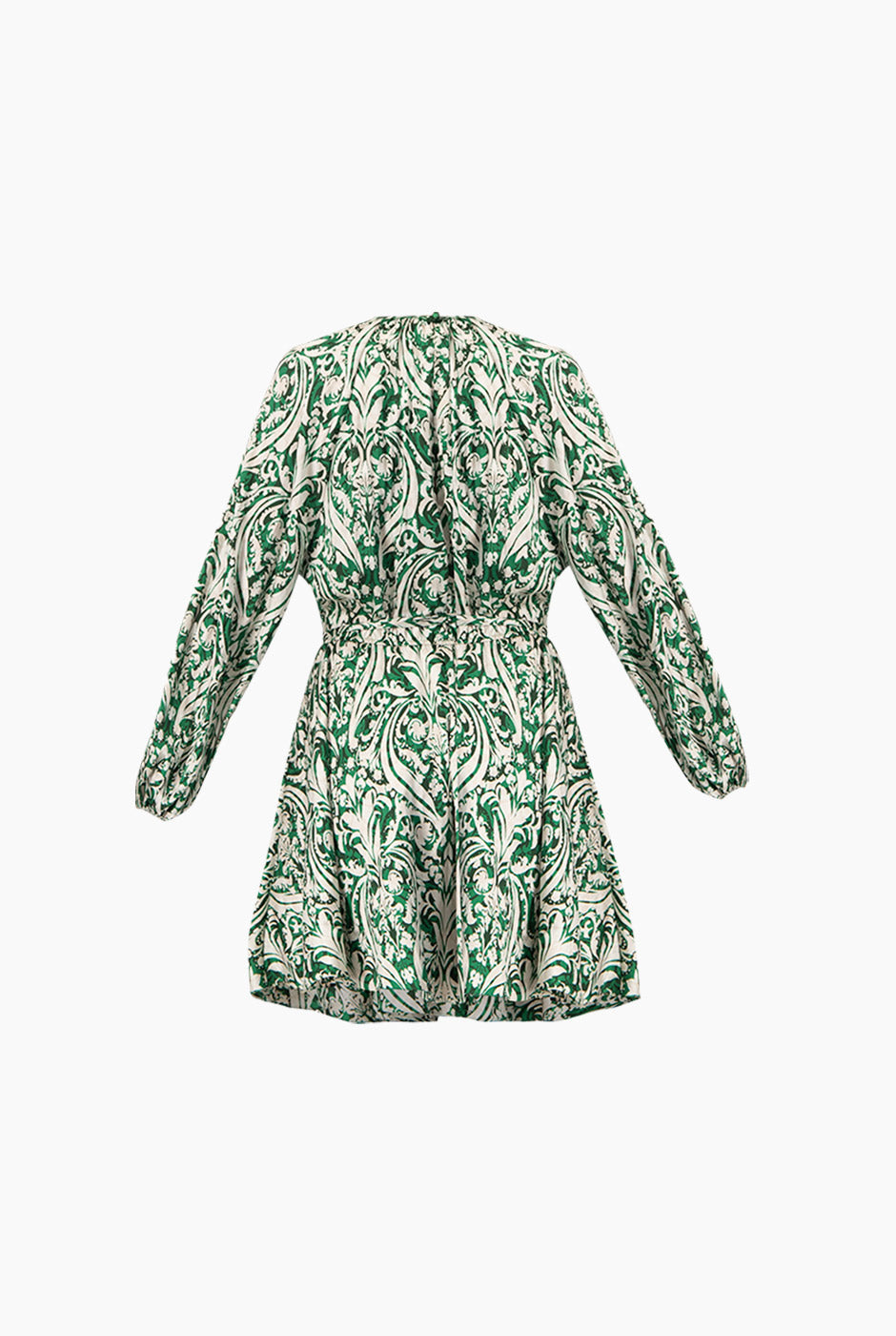 Vestido corto verde con estampado floral y mangas farol