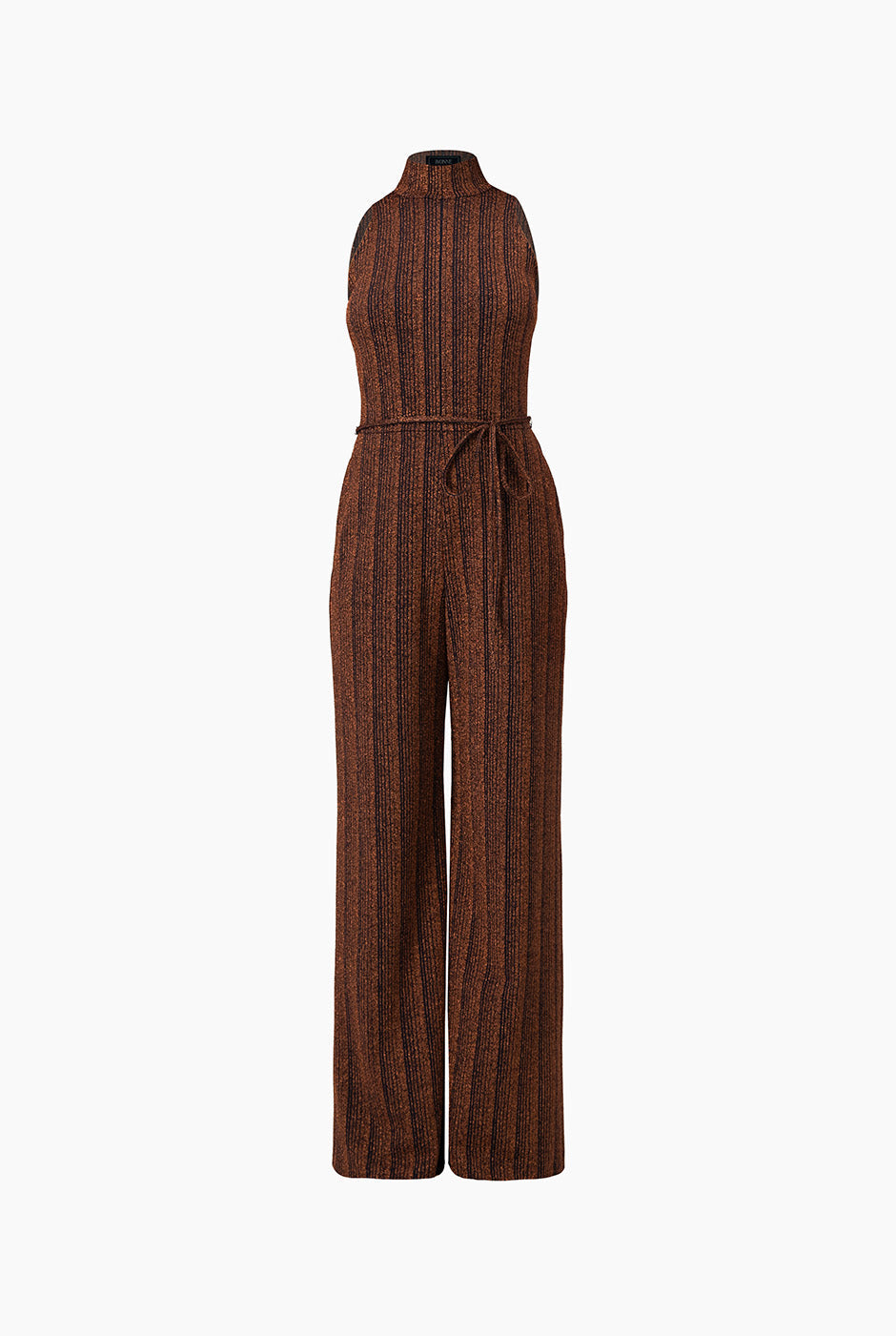 Jumpsuit azul marino amplio con cinturón y rayas