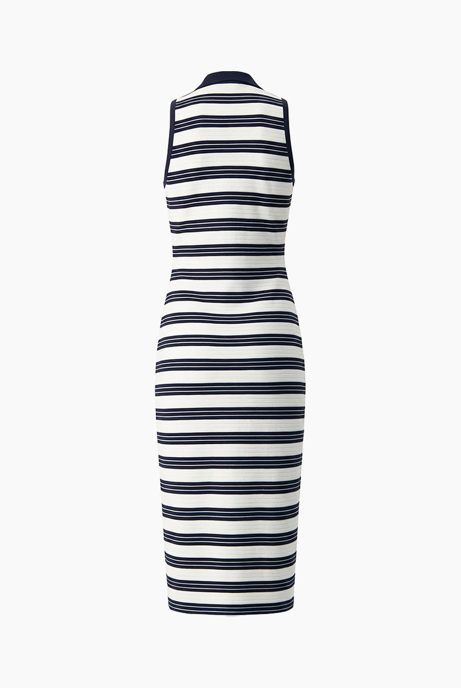 Vestido largo rayado sin mangas azul marino con escote en V
