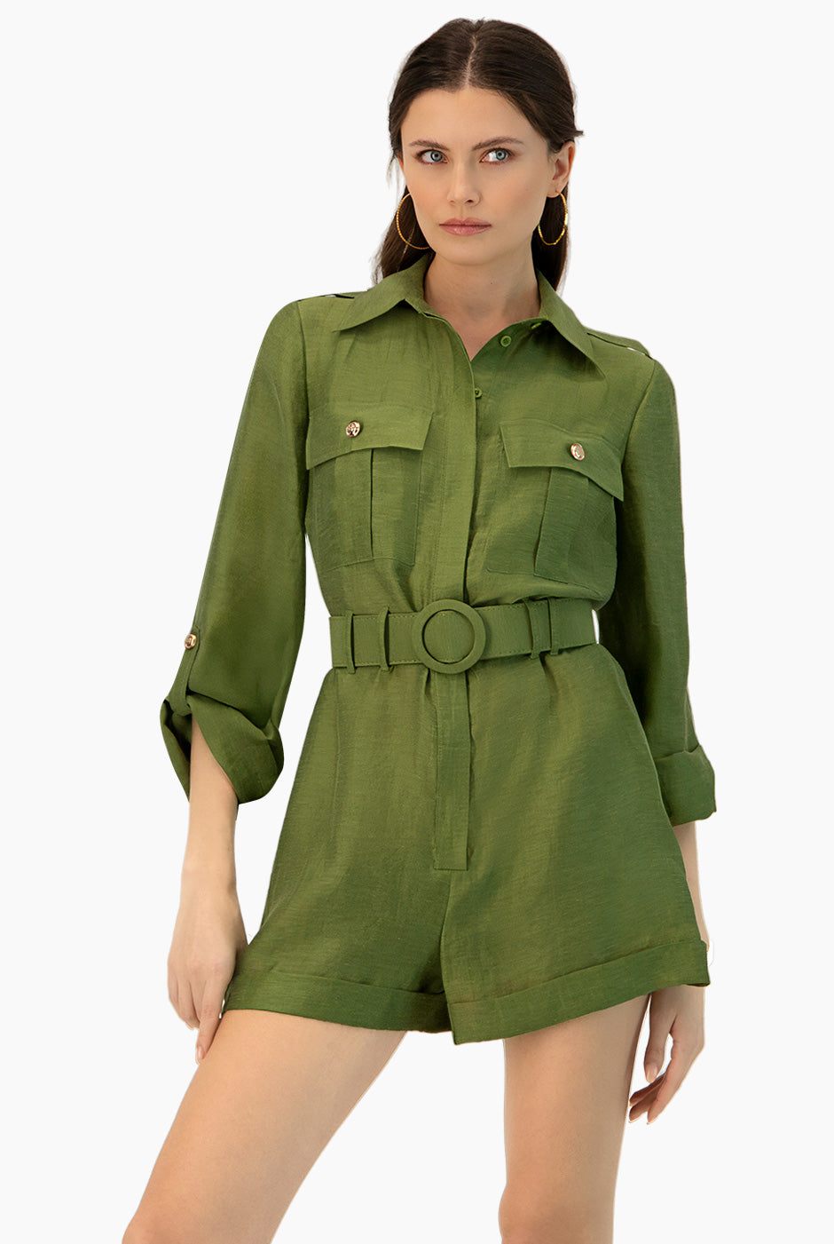 Romper verde con cinturón y bolsillos de Ivonne