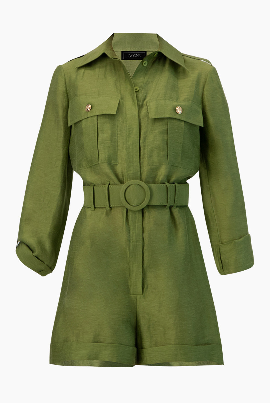 Romper verde con cinturón y bolsillos de Ivonne